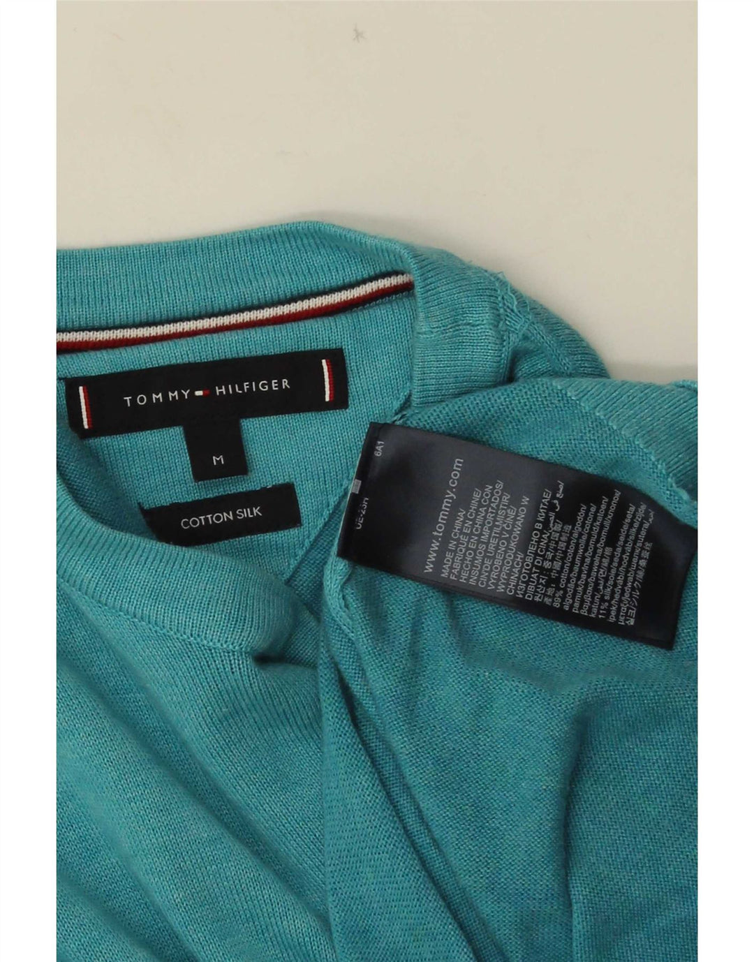 Suéter masculino Tommy Hilfiger com gola redonda e algodão turquesa médio