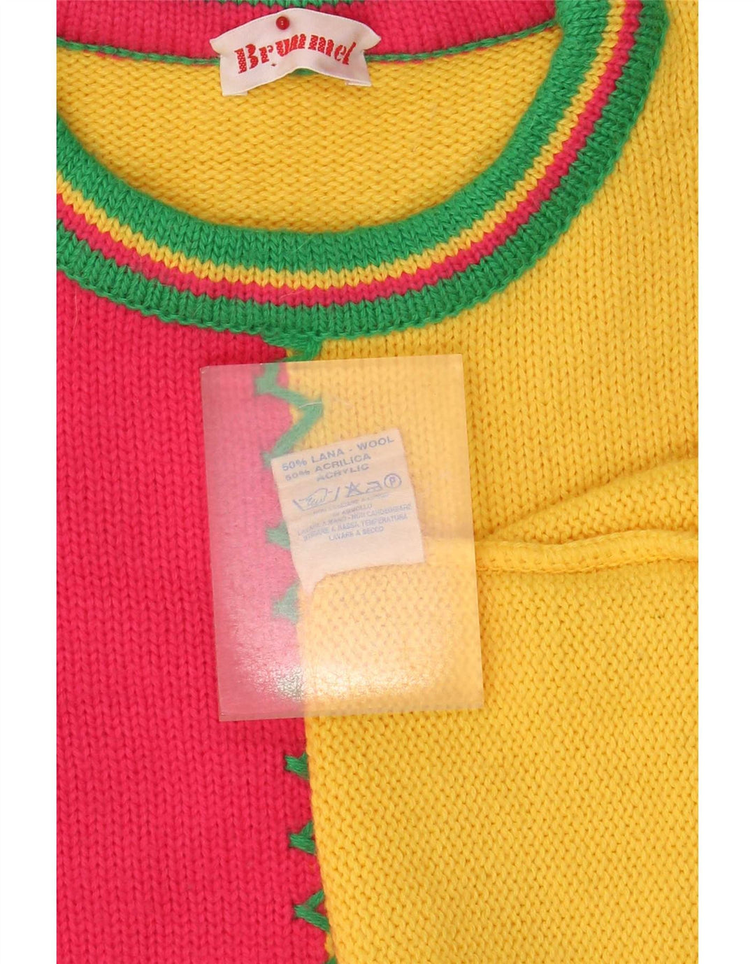 Suéter feminino Brummell com gola redonda UK 12 bloco colorido amarelo médio