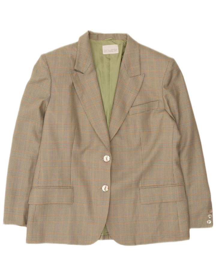 Jaqueta blazer feminina vintage com 2 botões IT 45 grande lã cinza houndstooth