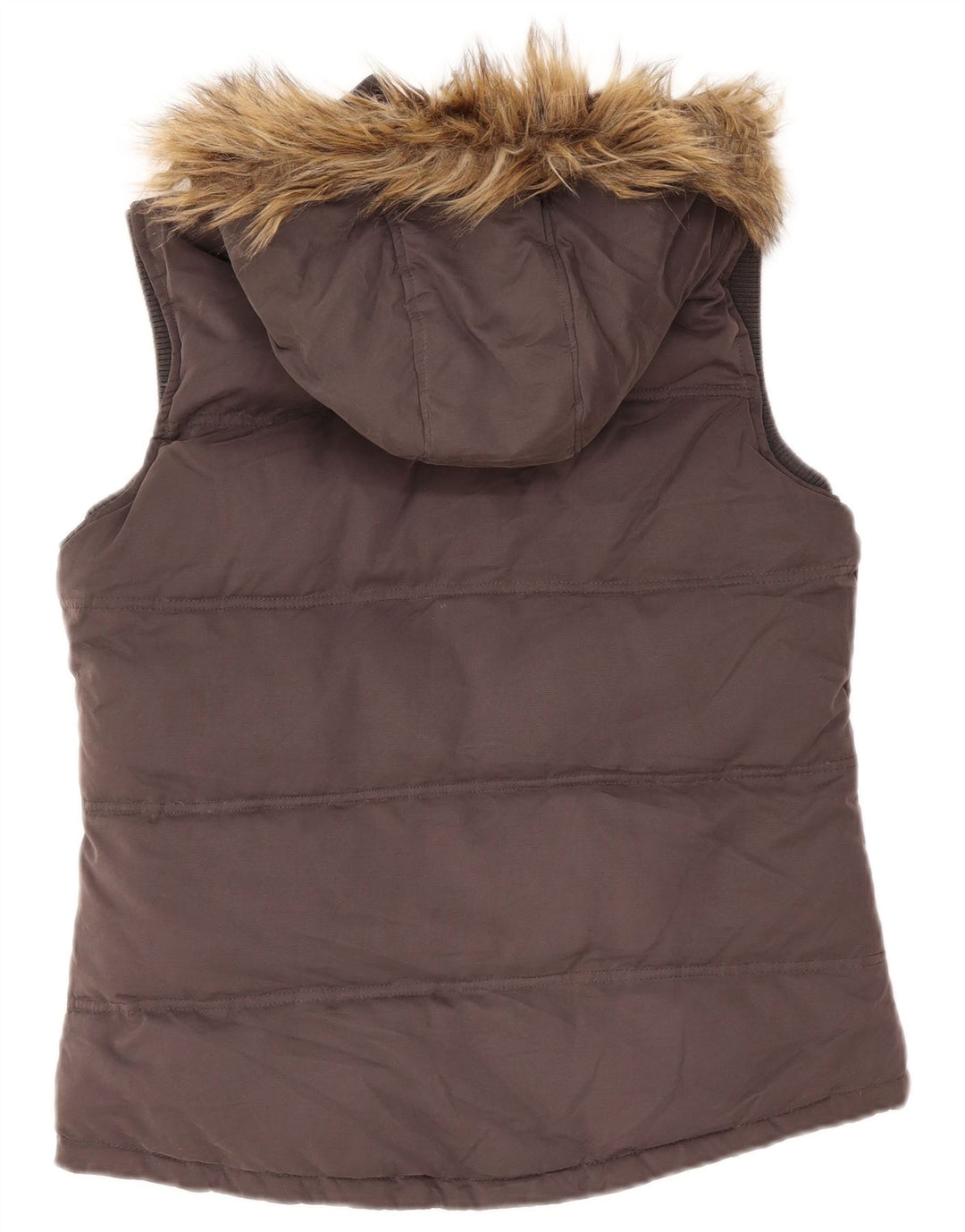 Gilet acolchoado com capuz feminino Fat Face UK 14 poliéster cinza médio