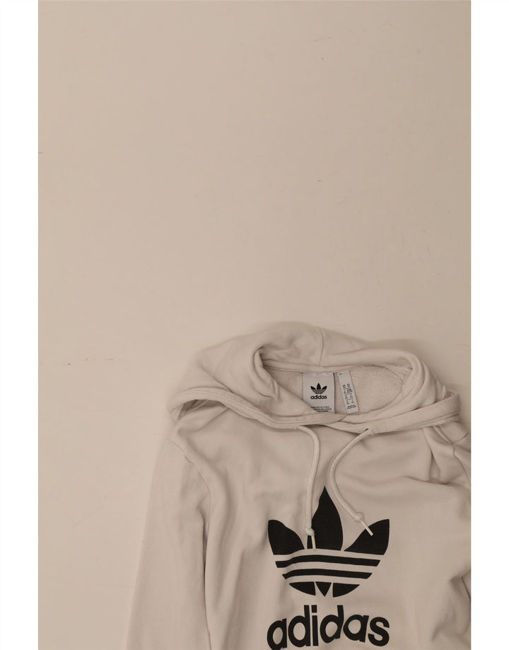 ADIDAS Mens Graphic Hoodie Jumper XS White Cotton Vintage Adidas and Second-Hand Adidas from Messina Hembry 