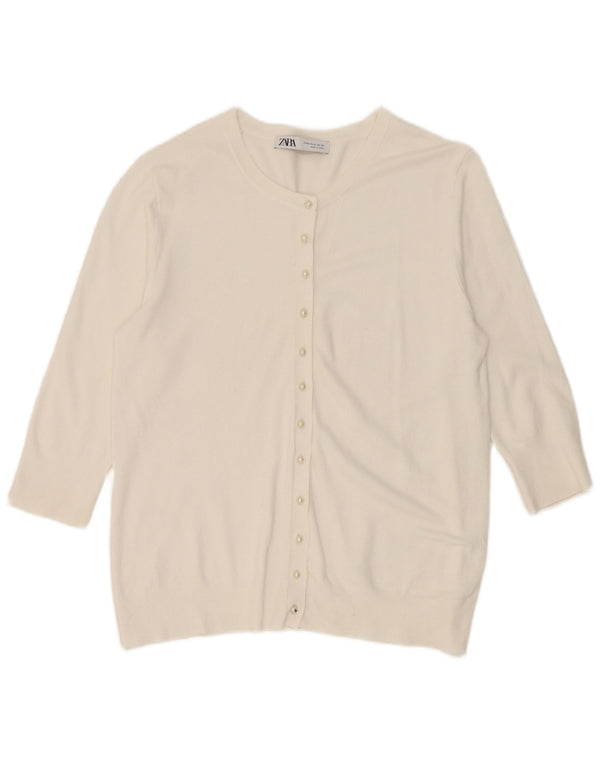 Suéter cardigã feminino Zara manga 3/4 UK 18 XL branco