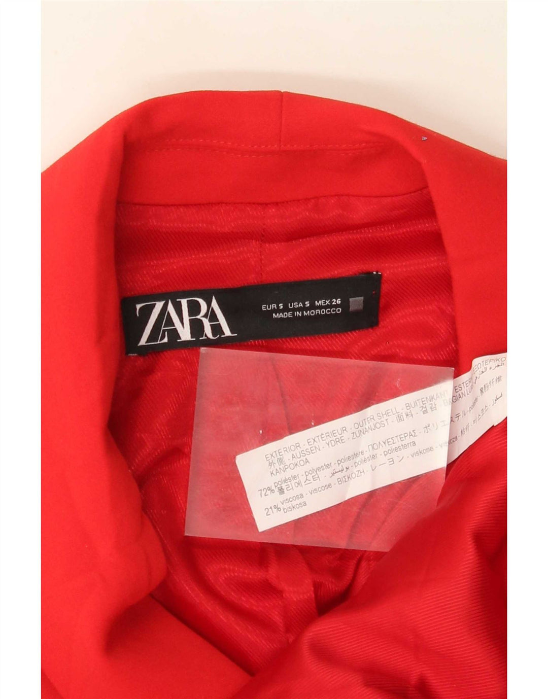 Colete feminino Zara Double Breasted Longline UK 10 pequeno poliéster vermelho