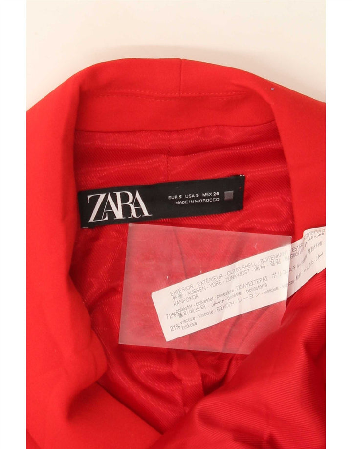 Colete feminino Zara Double Breasted Longline UK 10 pequeno poliéster vermelho