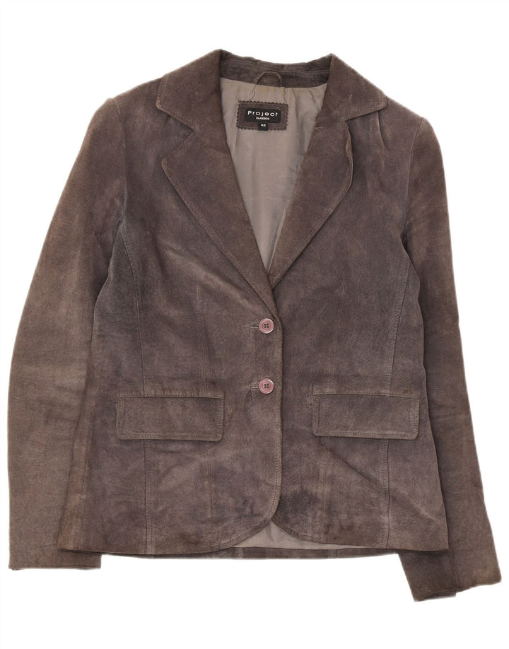 Jaqueta blazer feminina de camurça com 2 botões do Project IT 46 couro cinza grande