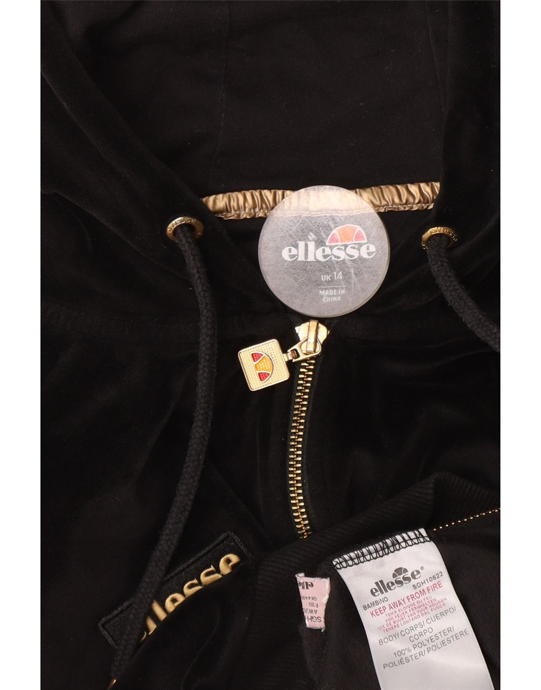 Ellesse Suéter feminino com capuz e veludo com zíper Reino Unido 14 grande poliéster preto