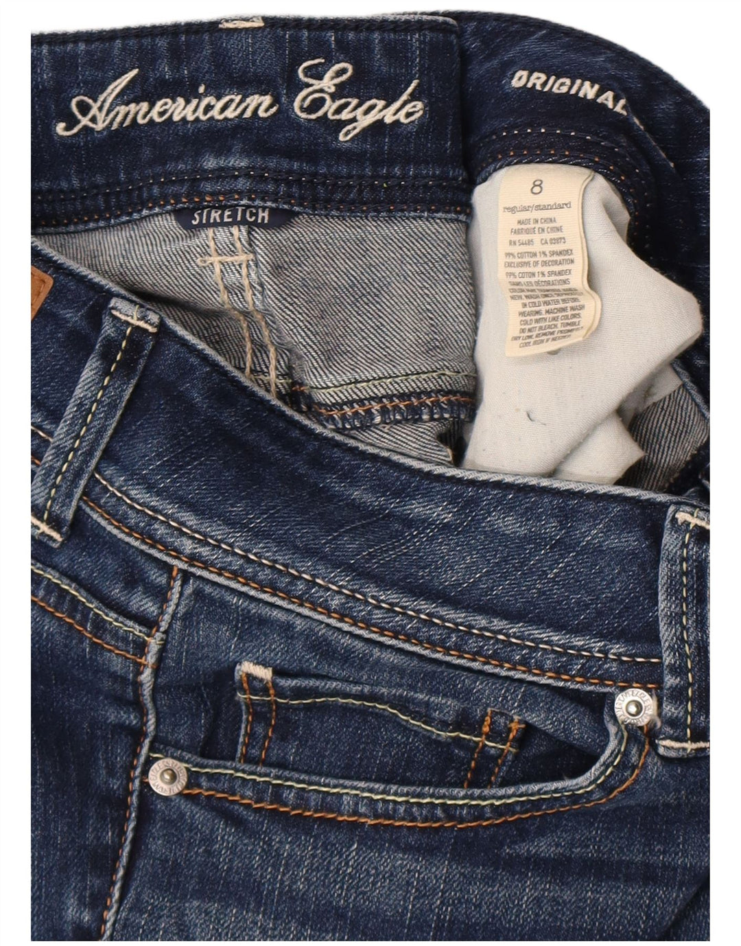 American Eagle feminino bootcut jeans US 8 médio W32 L32 algodão azul