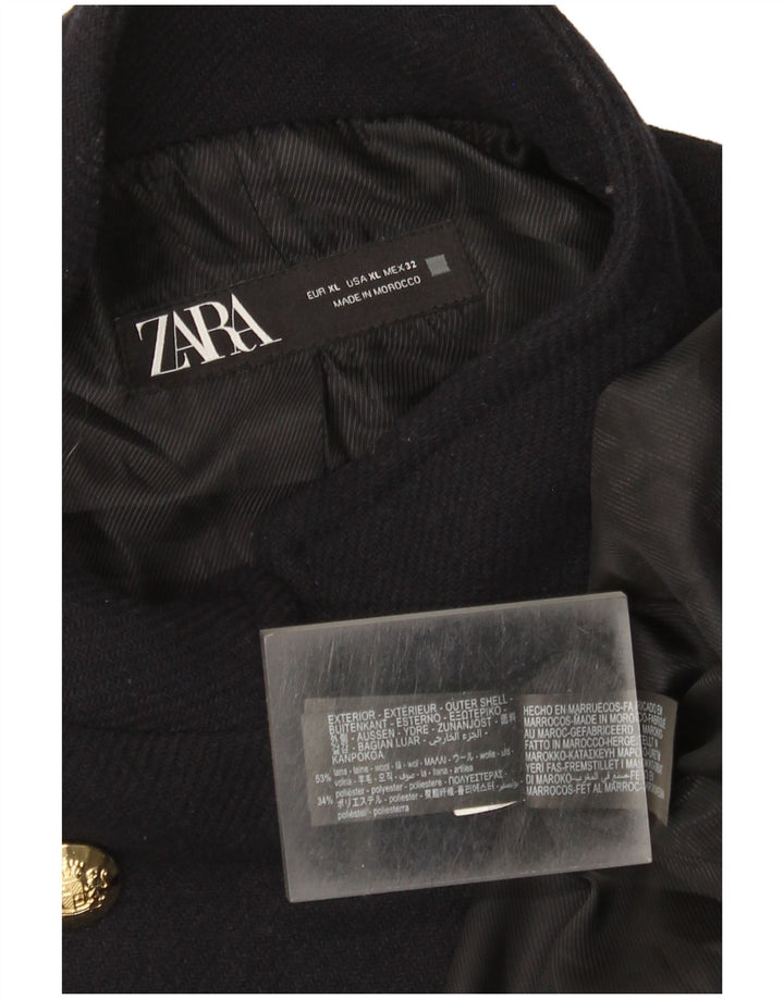 Zara Womens Pea Coat UK 18 XL Lã Azul Marinho