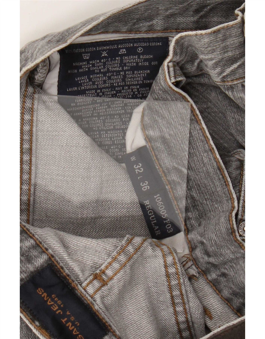 Gant Mens Straight Jeans W32 L36 Algodão Cinza