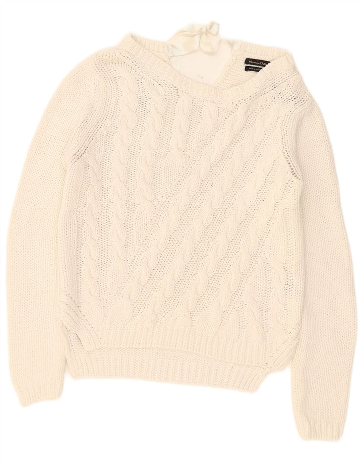 Suéter feminino Massimo Dutti com gola canoa Reino Unido 14 médio branco