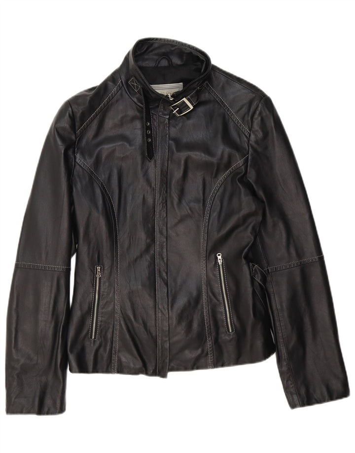 Jaqueta de motociclista de couro feminino vintage IT 46 grande couro preto