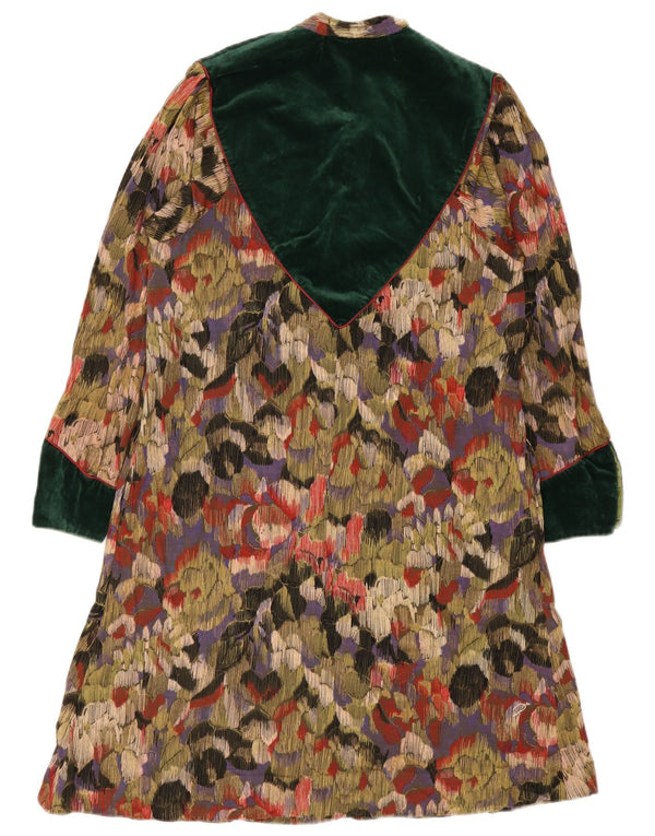 Vestido vintage feminino manga comprida linha A UK 12 médio floral multicolorido