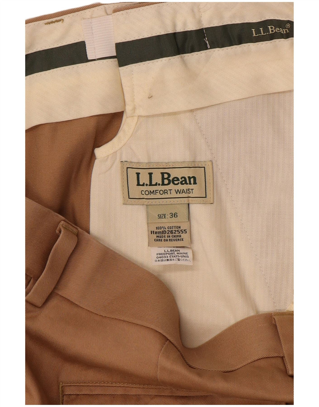 Calça chino reta masculina LLBEAN Comfort Fit W36 L31 algodão bege