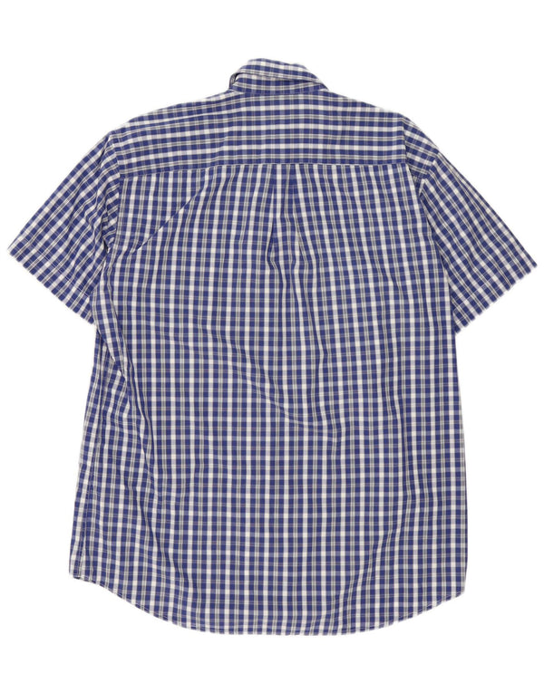 Lacoste camisa masculina de manga curta tamanho 40 algodão guingão azul médio
