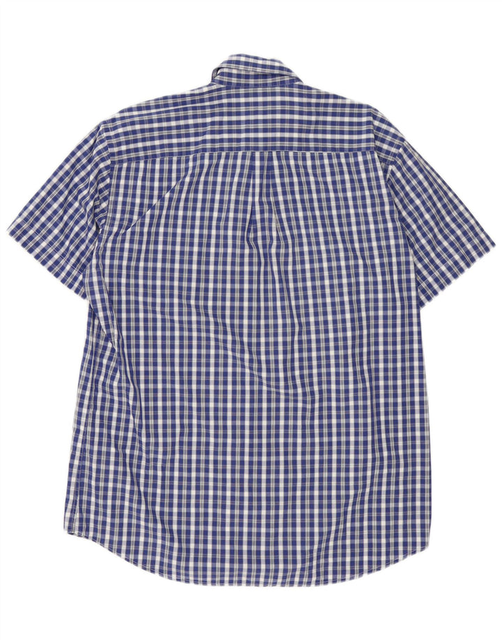 Lacoste camisa masculina de manga curta tamanho 40 algodão guingão azul médio