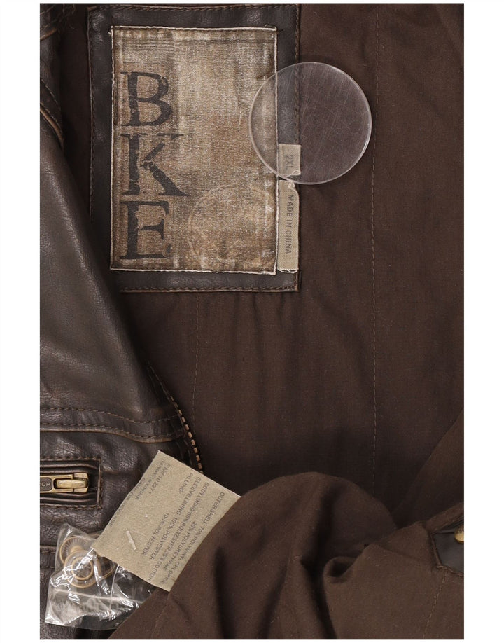 Jaqueta masculina de couro sintético BKE UK 44 2XL polivinil marrom