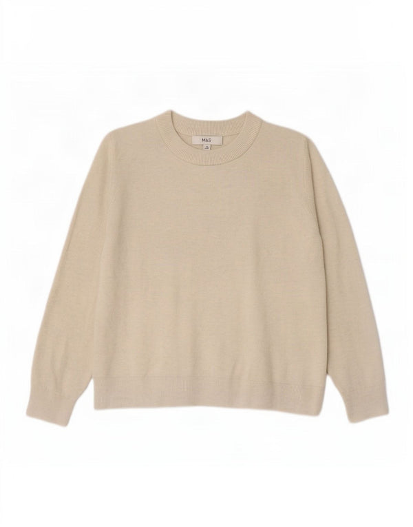 Suéter feminino Marks & Spencer com gola redonda Reino Unido 14 médio bege