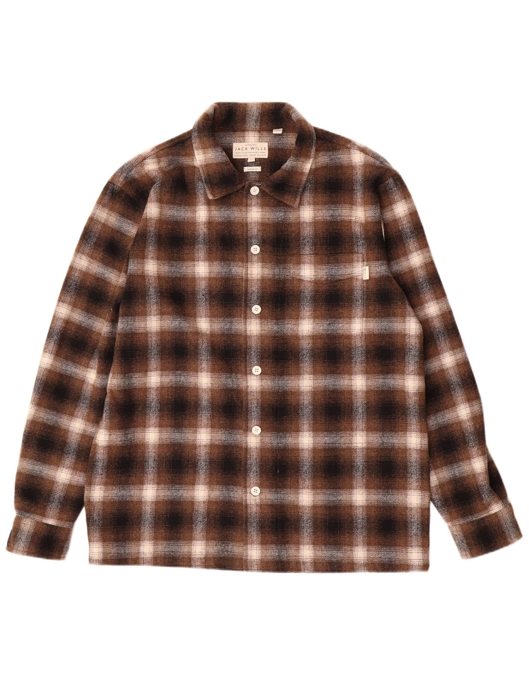 Camisa masculina de flanela Jack Wills, camisa xadrez marrom médio