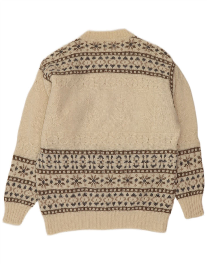Suéter masculino Benetton com gola redonda, pequeno off white Fair Isle Wool