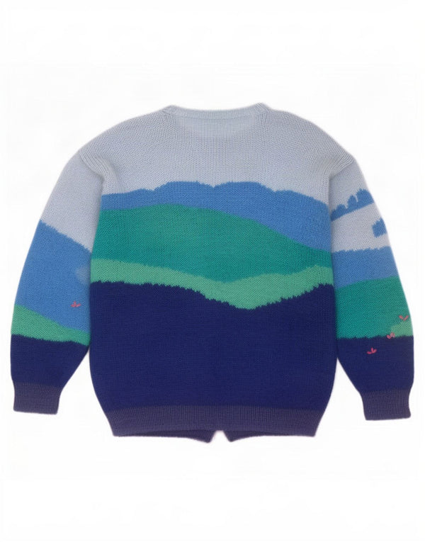 Suéter Cardigan Feminino Vintage UK 18 XL Colorblock Multicolorido