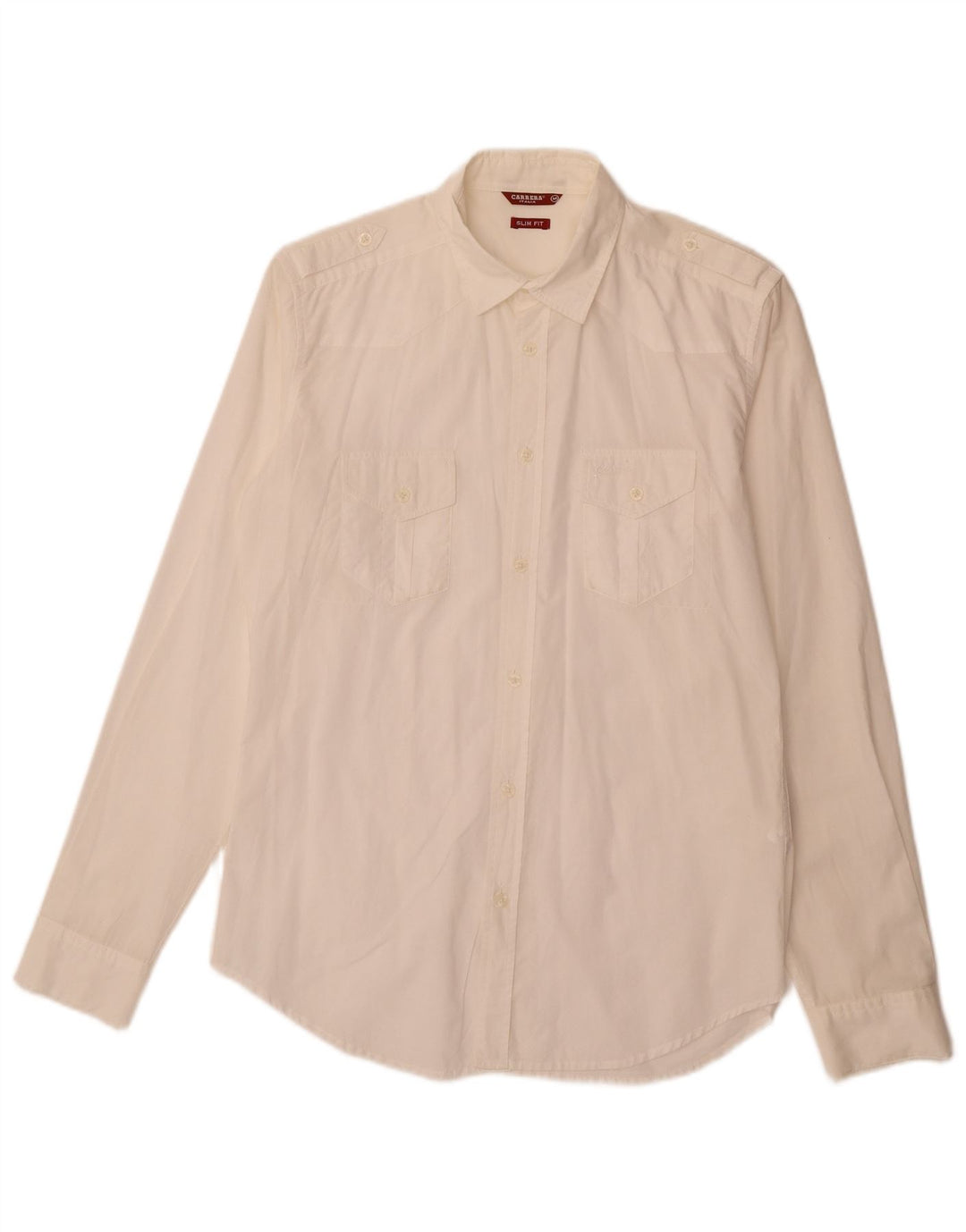 Camisa militar masculina CARRERA slim fit de algodão branco médio