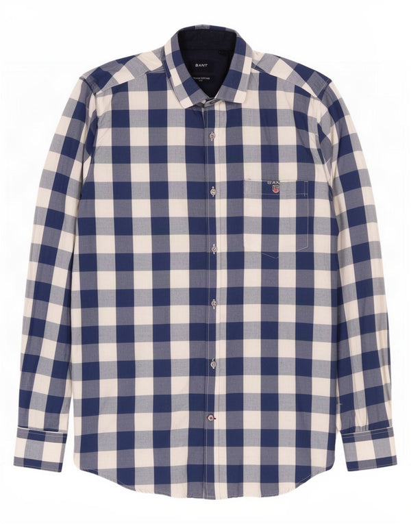 Camisa masculina fina Gant pequena algodão guingão azul