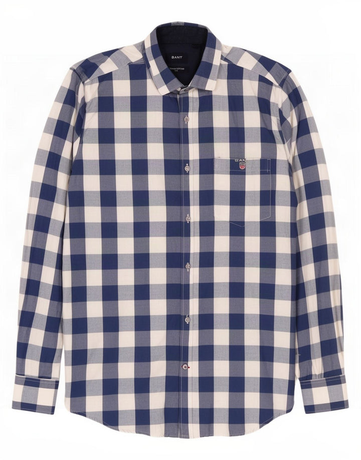 Camisa masculina fina Gant pequena algodão guingão azul