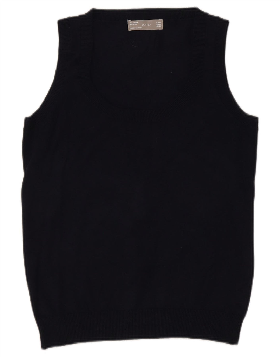 Zara Womens Vest Tank Top UK 12 Médio Preto