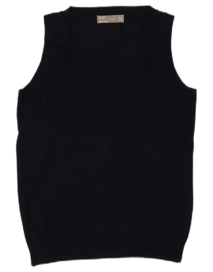 Zara Womens Vest Tank Top UK 12 Médio Preto