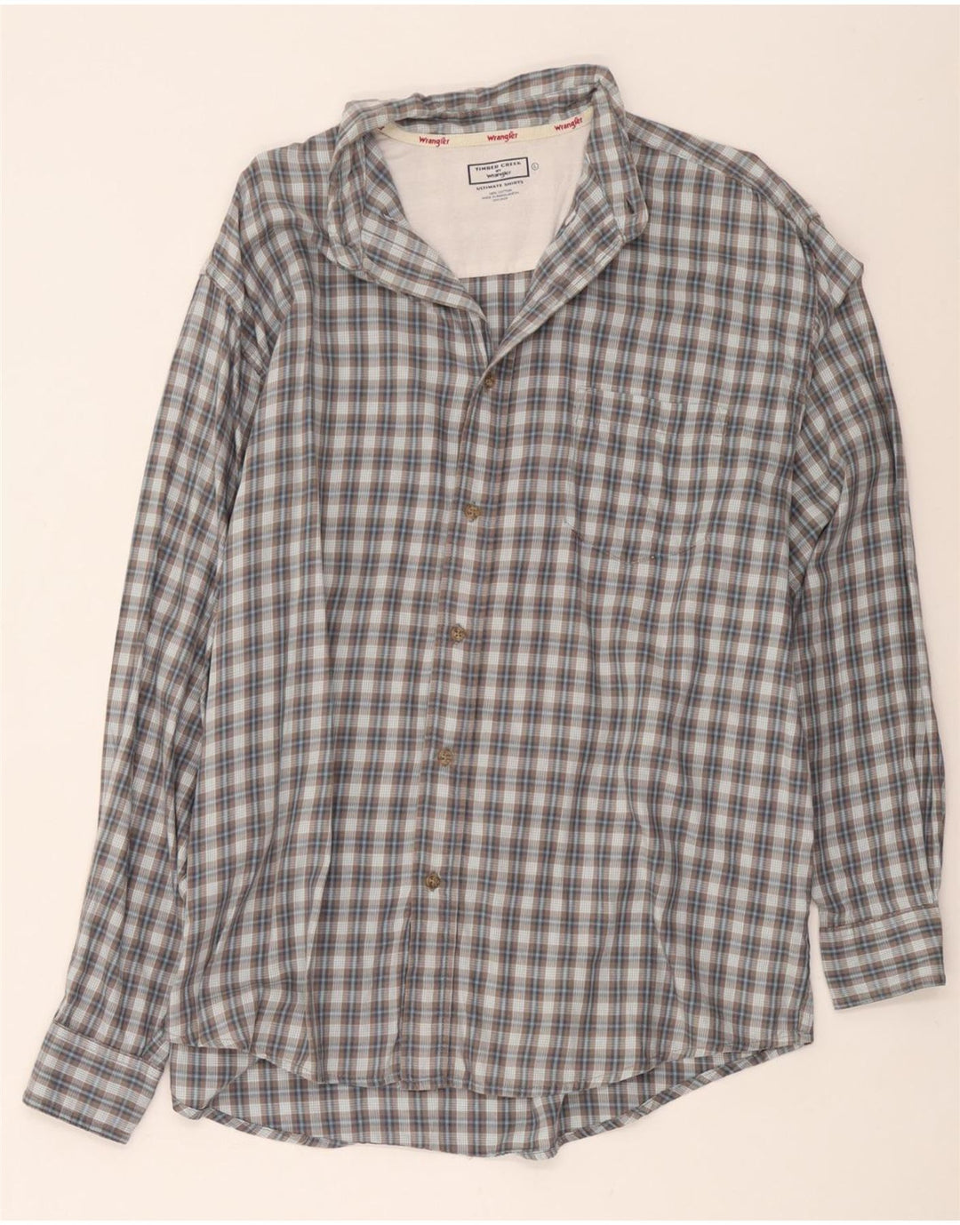 Camisa masculina Wrangler grande algodão xadrez cinza