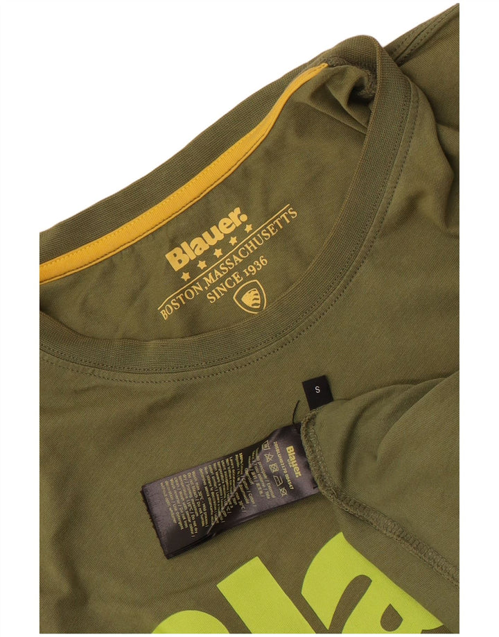 Camiseta masculina Blauer com estampa gráfica pequena de algodão cáqui