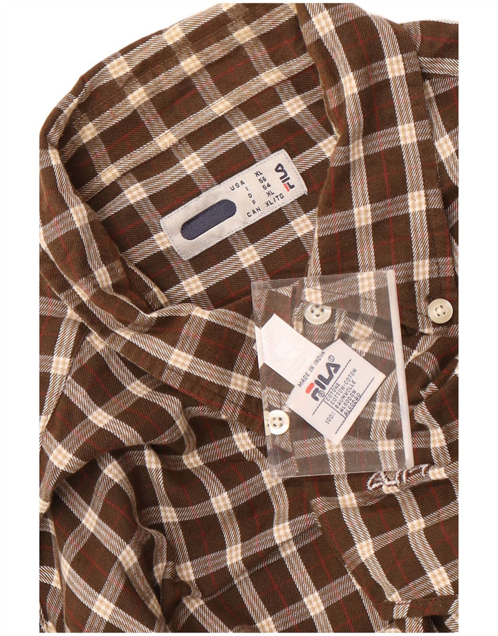 Camisa masculina de flanela Fila XL marrom xadrez algodão