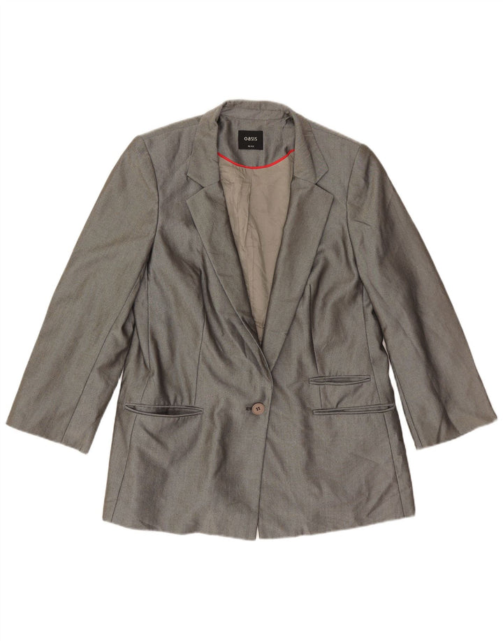 Jaqueta blazer feminina Oasis, manga 3/4, 1 botão, Reino Unido 16, grande, cinza, poliéster