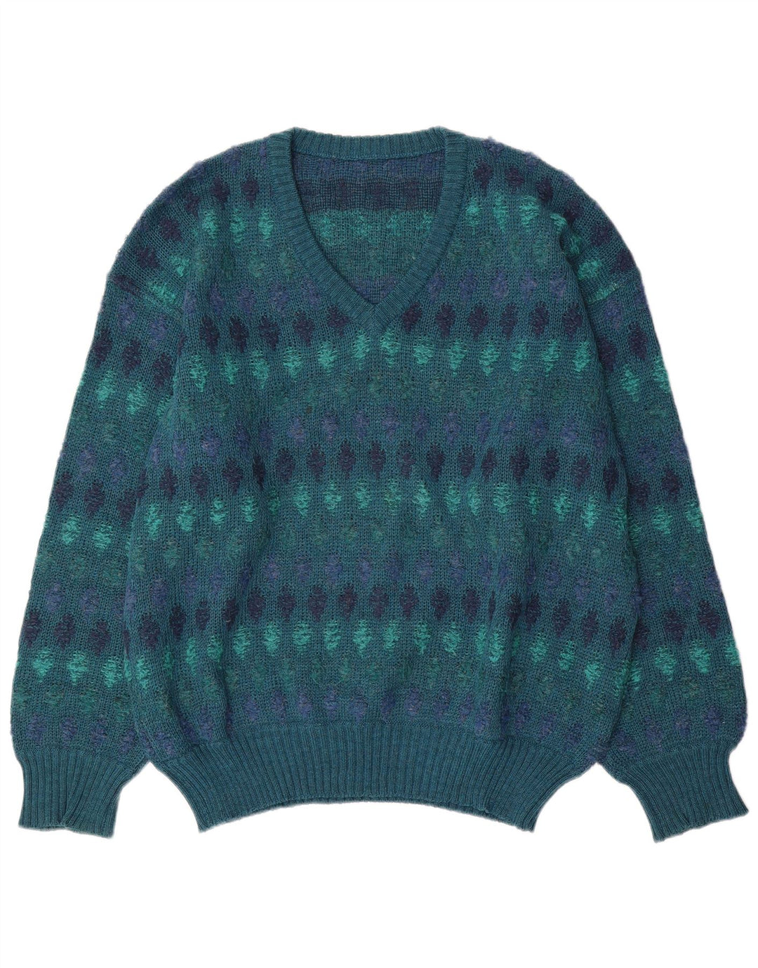 Suéter masculino vintage com decote em V IT 54 XL azul Fair Isle lã