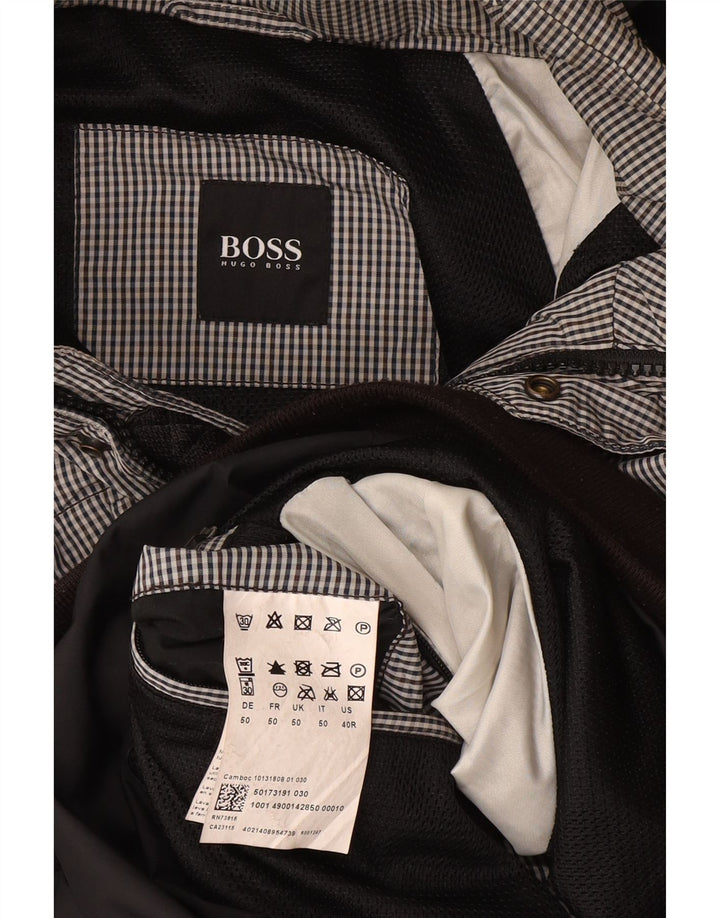 Jaqueta bomber masculina com capuz Hugo Boss EU 50 grande poliéster preto guingão