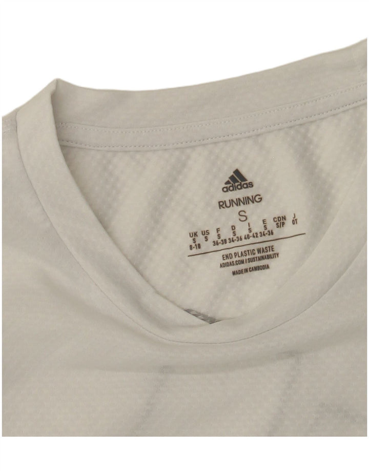 Top gráfico feminino Adidas manga comprida Reino Unido 8/10 pequeno poliéster branco