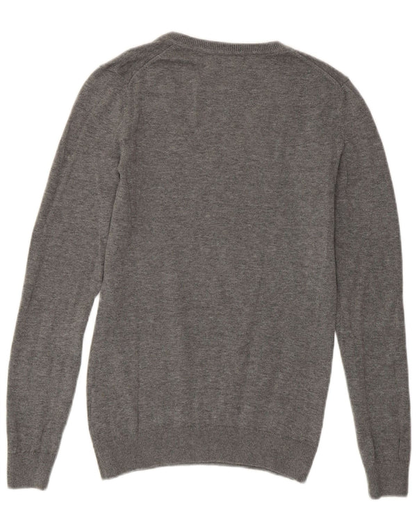 Suéter feminino TOMMY HILFIGER com decote em V UK 6 XS Cinza Argyle/Diamante