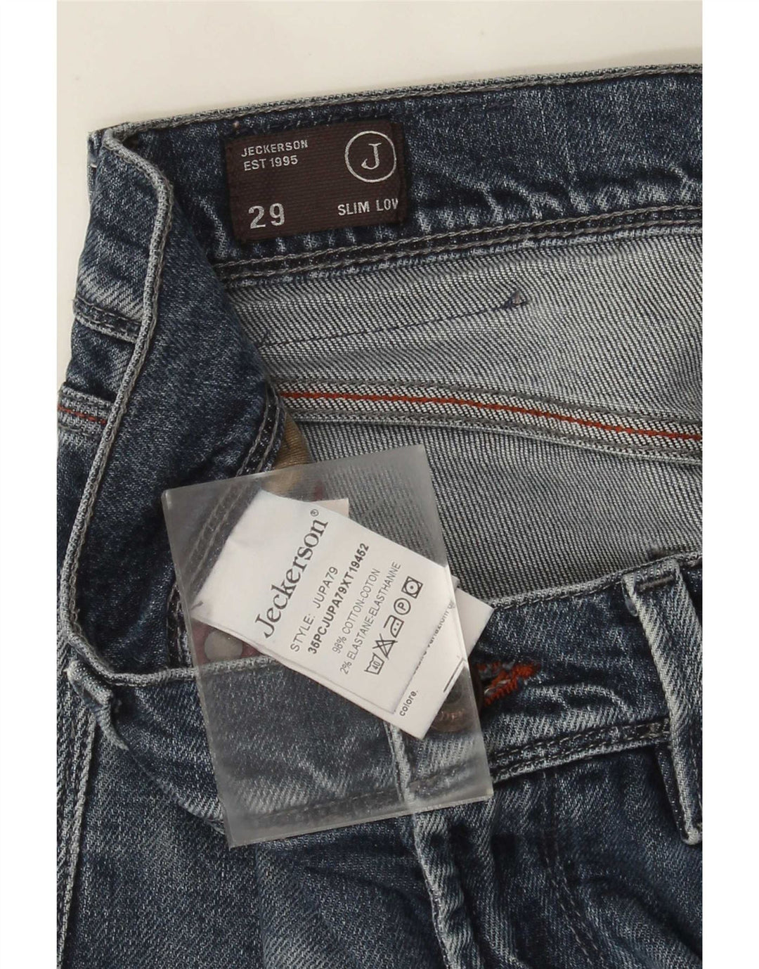Jeans Jeckerson feminino baixo e desgastado W29 L31 algodão azul