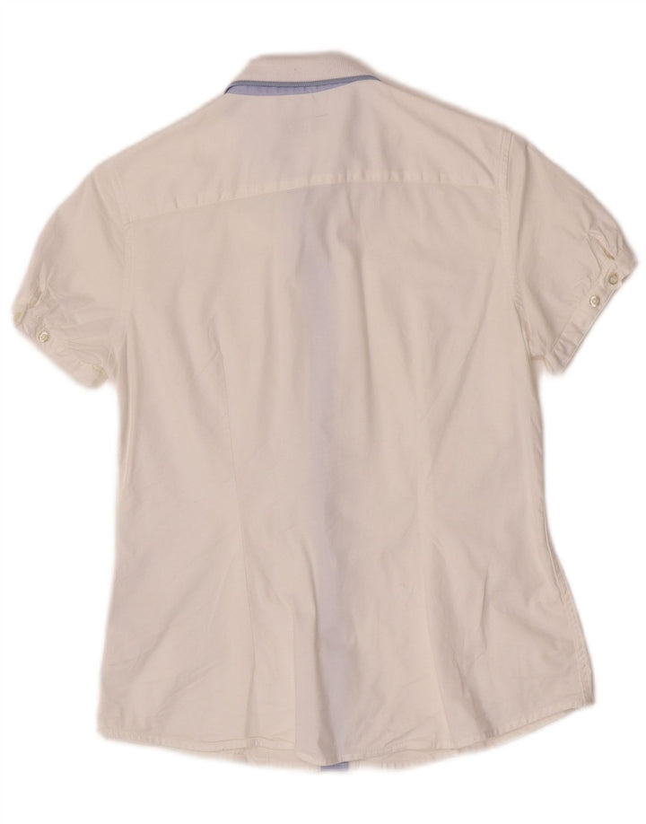 Camisa feminina Fred Perry manga curta regular fit Reino Unido 12 algodão branco médio