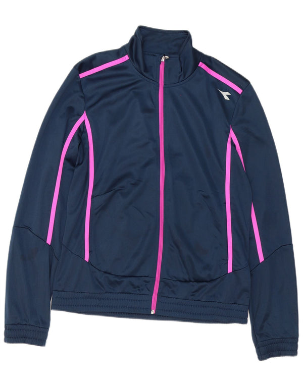 Diadora Womens Tracksuit Top Jacket UK 14 Grande Azul Marinho Listrado Esportes