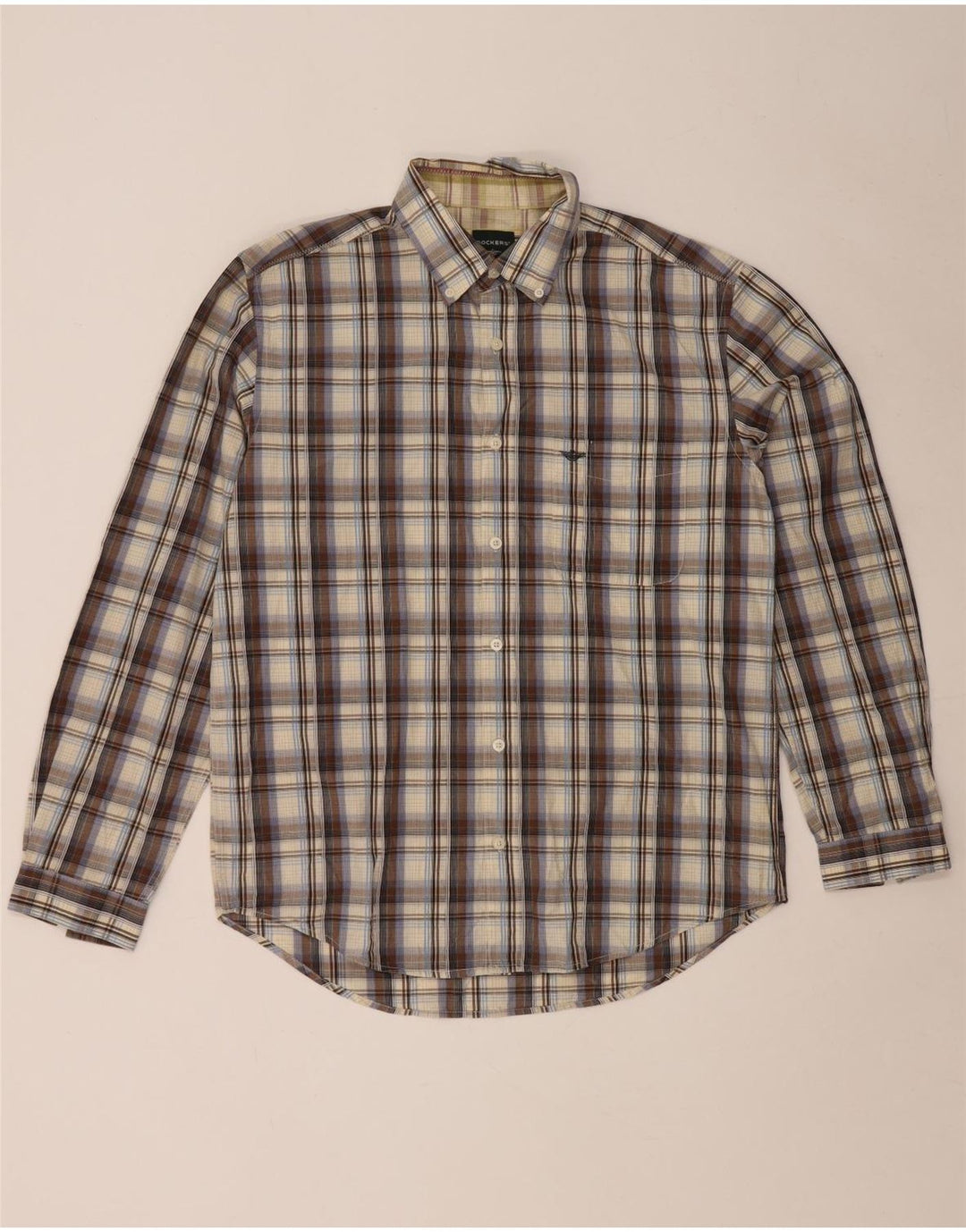 Camisa masculina Dockers tamanho 42/44 grande algodão xadrez marrom