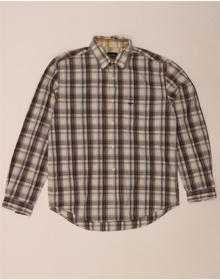 Camisa masculina Dockers tamanho 42/44 grande algodão xadrez marrom