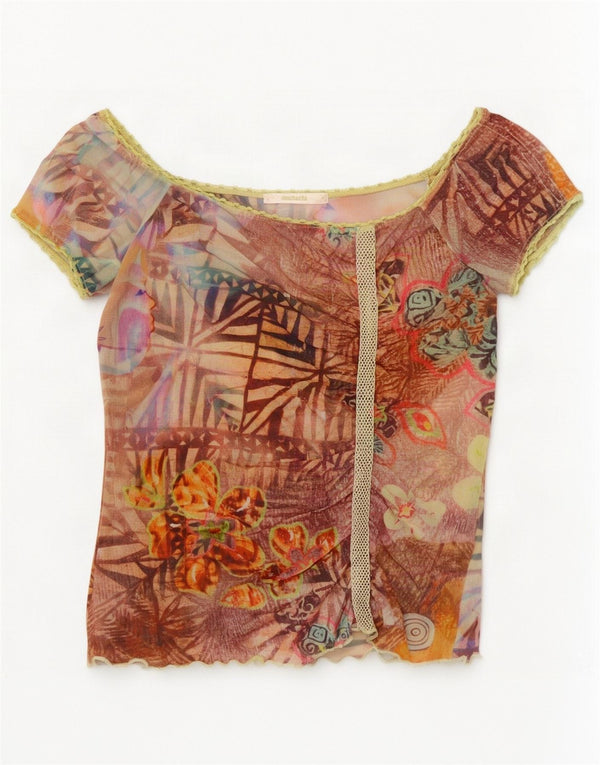 Muchacha Top feminino ombro de fora UK 12 médio floral multicolorido