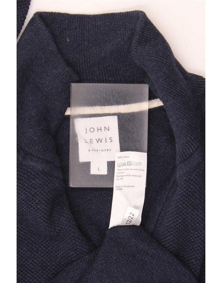 Suéter masculino John Lewis com zíper e gola alta de algodão azul marinho