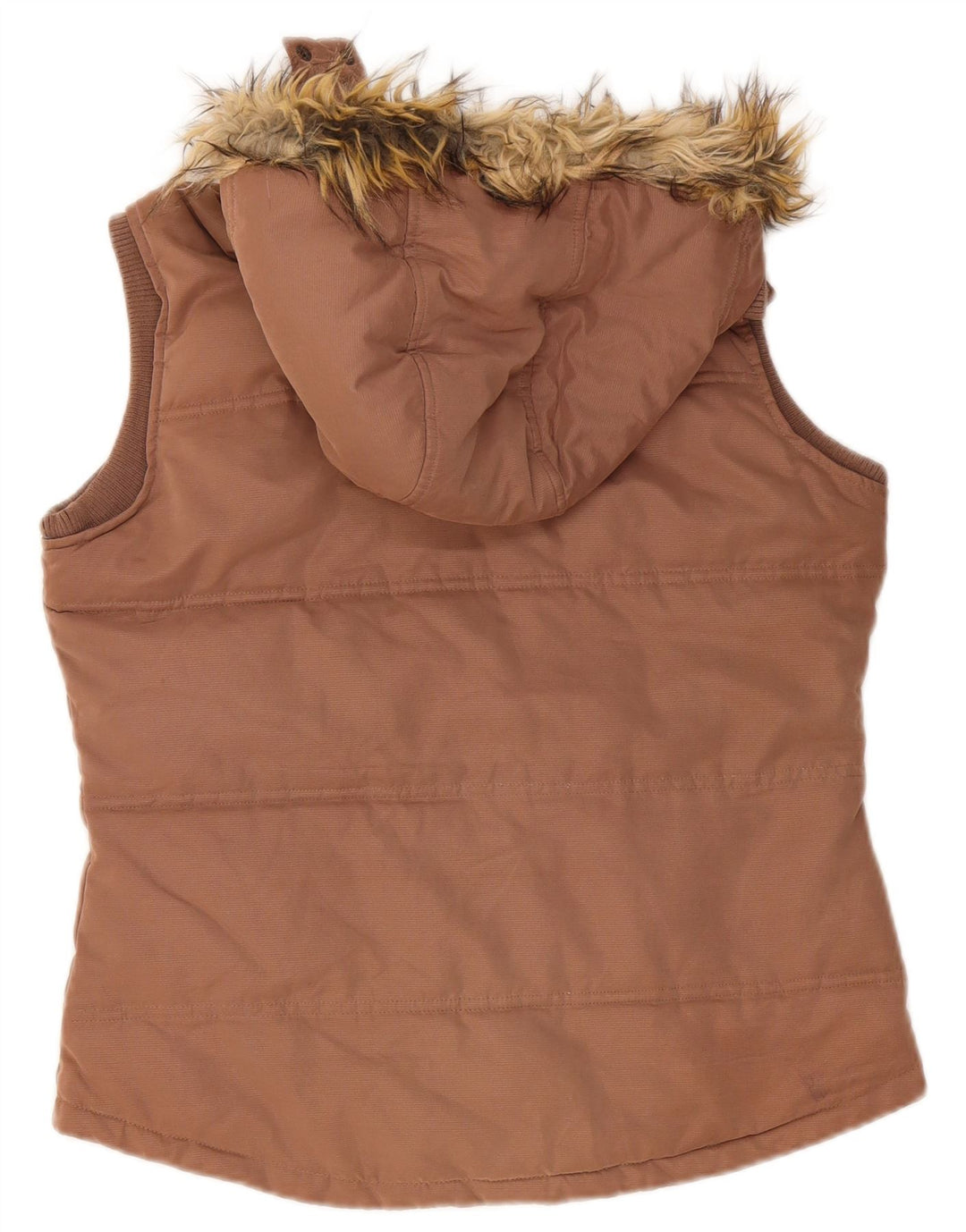 Gilet acolchoado com capuz feminino Fat Face UK 12 poliéster marrom médio