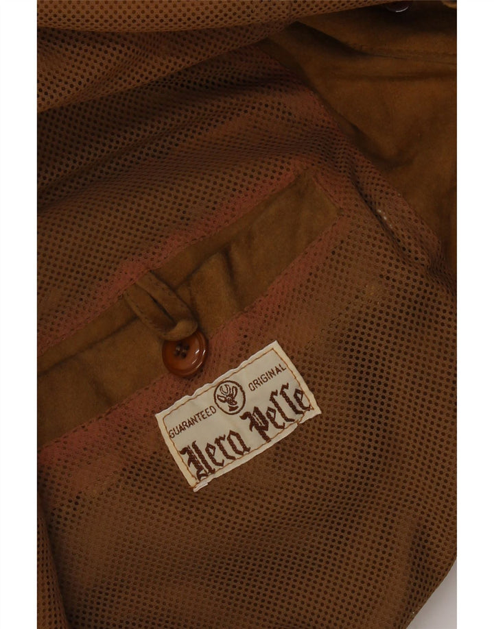 Jaqueta blazer masculina VINTAGE de camurça com 3 botões Reino Unido 40 couro bege grande