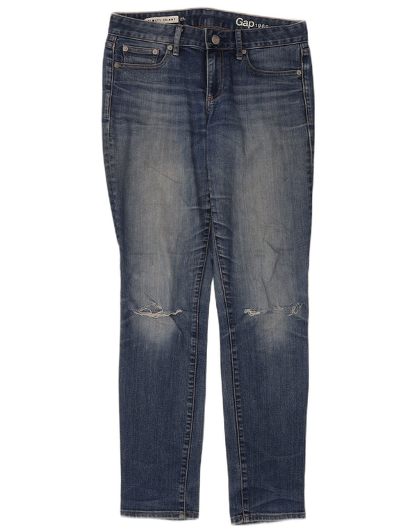 Jeans skinny regulares femininos Gap desgastados W27 L32 algodão azul