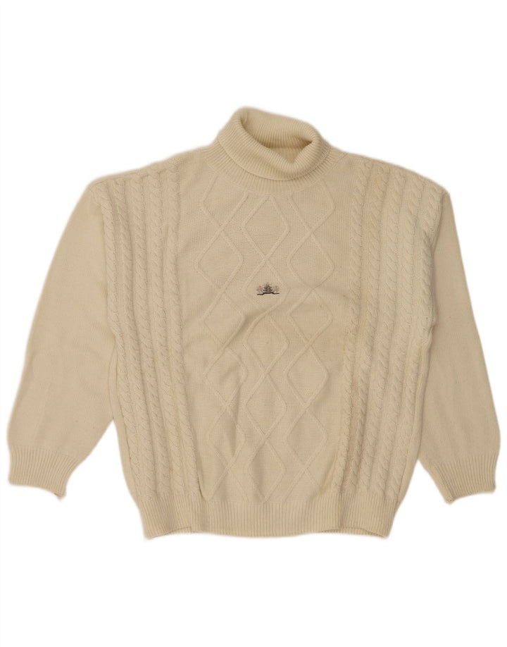 Suéter masculino vintage com gola redonda grande esbranquiçado