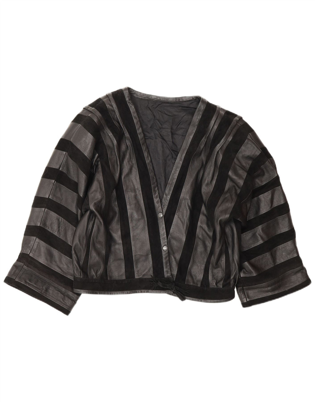 Jaqueta bomber de couro feminina vintage Reino Unido 14 couro listrado preto médio