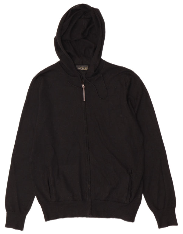 Suéter cardigã masculino com capuz Zara grande acrílico preto